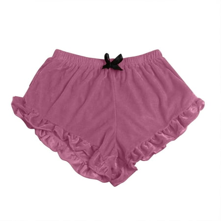 BLTIBY Womens Panties Velvet Solid Colour Sexy High-Waisted Elastic Waist Bowknot Shorts Moisture-Wicking Brief Underwear Fashion Casual Comfortable Homewear Short Pink XXL