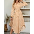 thumbnail image 4 of xiaxaixu Robe Midi Rayée pour Femmes Printemps Automne Robe Chemise Décontractée Manches Longues Col en V Robes à Bandage, 4 of 9