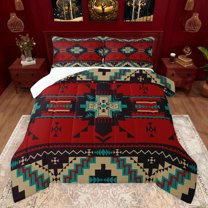 jejeloiu Rustic Western Aztec Full Size Comforter Sets,Retro Bohemian Geometric Bedding Comforter Set,Red Brown Black Bedding Sets For Men Women,Home Decor,3 Pieces