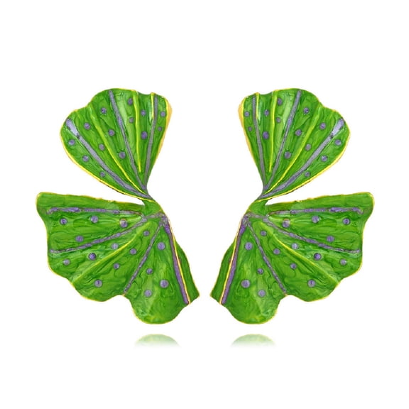 QDDollarsFun Green Ginkgo Leaf Earrings, Beach Ginkgo Petal Earrings for Women, Bohemian Hawaiian Flower Leaf Vacation Earrings, Cute Ginkgo Flower Leaf Statement Earrings Summer Boho Jewelry