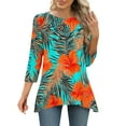 thumbnail image 4 of CYMMPU Loose Fit Tunic Tops Boho Blouses for Women Dressy Casual Floral Printed Spring Tops Crew Neck Summer Trendy Shirts 3/4 Sleeve Flare Hem Hide Belly Tops to Wear with Leggings T-Shirts Khaki XL, 4 of 7