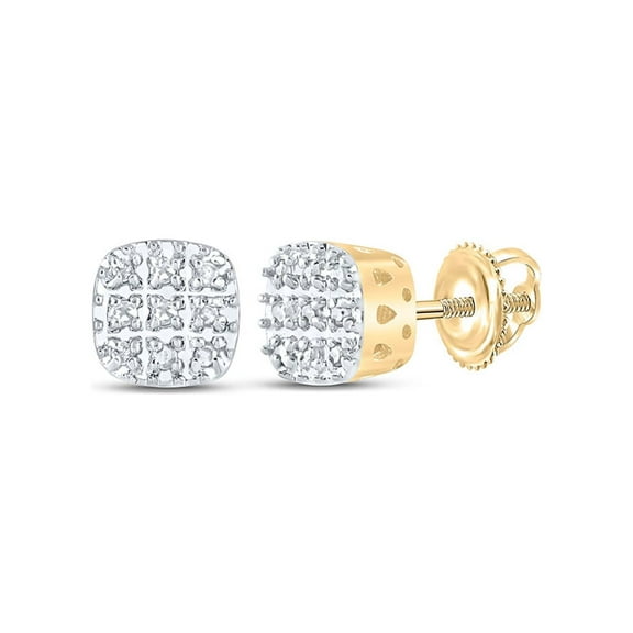 10kt Yellow Gold Mens Round Diamond Square Earrings 1/20 Cttw