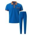 thumbnail image 5 of NTACZA Short Sleeve 2 Piece Men Pants Set Athletic Waffle Tracksuits Color Block Collared Men's Sweatsuits L, 5 of 5