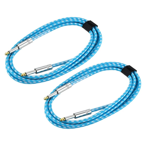 2 PCS Guitar Instrument Cable 10 Feet 1/4 Inch to 1/4 Inch Straight 6.35mm Male Audio Interconnect Cord Braided Blue