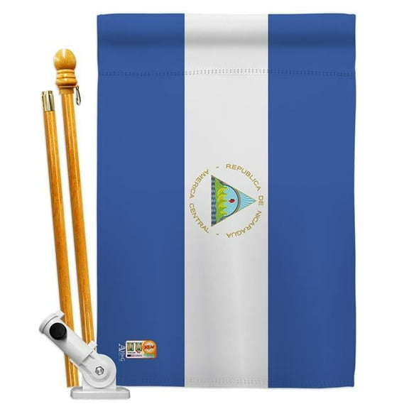 AA-CY-HS-140169-IP-BO-D-US18-AG 28 x 40 in. Nicaragua Flags of the World Nationality Impressions Decorative Vertical Double Sided House Flag Set & Pole Bracket Hardware Flag Set