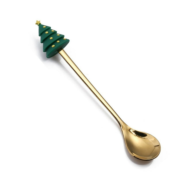 UsRHHA Stainless Steel Christmas Spoon Set, Festive Pattern Dessert Teaspoon Collection, Holiday Tableware Gift