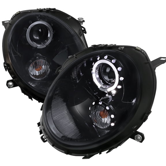 Single Halo Projector Headlights (Black Housing/Smoke Lens) Made for and Compatible with 2007-2015 Mini Cooper R55 R56 R57 R58 R59