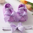 thumbnail image 2 of Baby Girls Satin Cloth Bowknot Princess Dress Shoes Toddler Non-Slip Soft Sole First Walkers Walking Shoes Headband Set, 2 of 5