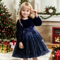 thumbnail image 2 of Kuleyang Little Girls Dresses Tutu Long Sleeve Velvet Tulle Spring Princess Star Sequin Ruffle Holiday Party Birthday Dresses Navy Blue 6T(120), 2 of 6