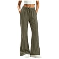 thumbnail image 5 of Kvture Womens Casual Loose Drawstring Elastic Waist Wide Leg Lounge Pants Lightweight Baggy Sweatpants Joggers with Pocket Army Green Pant L, 5 of 7