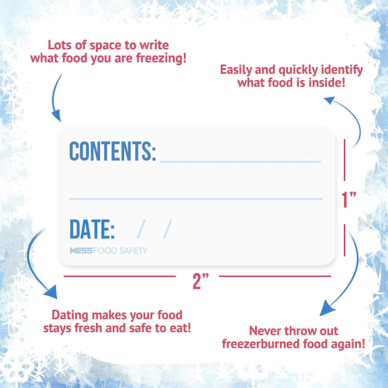 MESS 1x2” Dissolvable Freezer Labels – 500 Removable Food Storage Stickers for Containers, Bottles, Jars