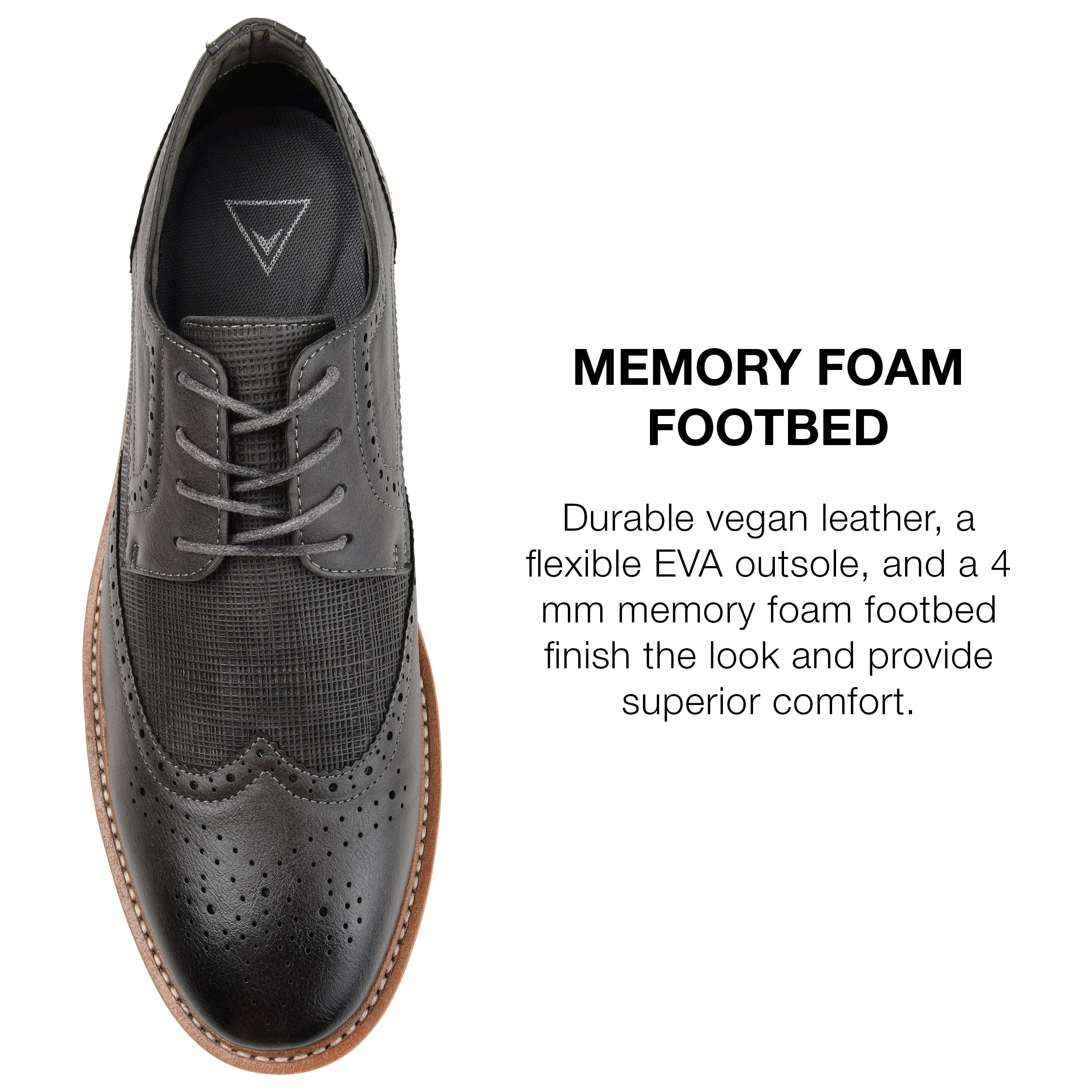 Vance Co. Mens Warrick Tru Comfort Foam Wingtip Lace-up Derby Dress Shoe