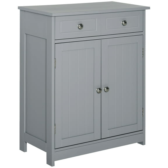 CoSoTower Bathroom Floor Cabinet, Wooden Bathroom Cabinet with 2 Doors, 2 Drawers and Adjustable Shelf, Freestanding Storage Cabinet for Bathroom, Grey