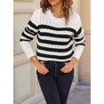 thumbnail image 4 of Women'S Striped Sweaters Casual Crew Neck Long Sleeve Pullover Oversized Cable Knit Loose Jumper Tops White S, 4 of 8