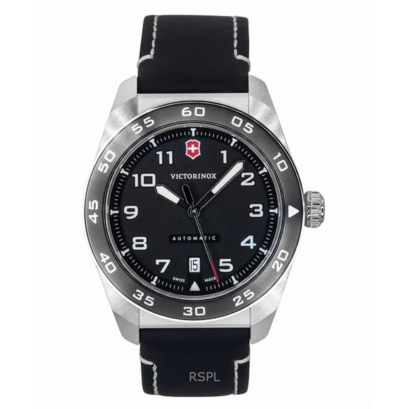 Victorinox Swiss Army Leather Strap Black Dial Automatic 242044 100M Men's Watch