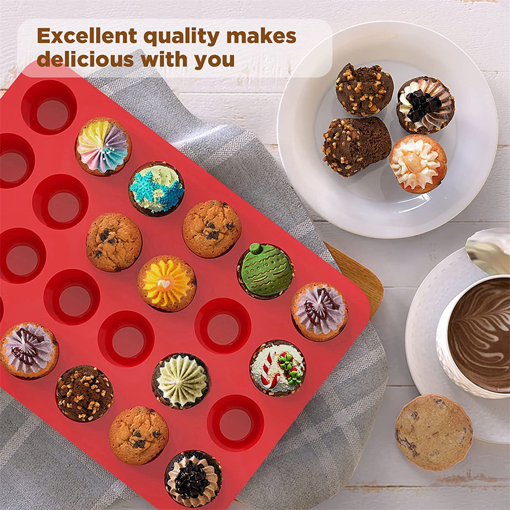 NOGIS Silicone Mini Muffin Pans Nonstick 24 Cup- Silicone Mini Cupcake Pans, Mini Muffin , Silicone Baking Molds for Homemade Muffins, Cupcakes, Tarts and Keto Bombs