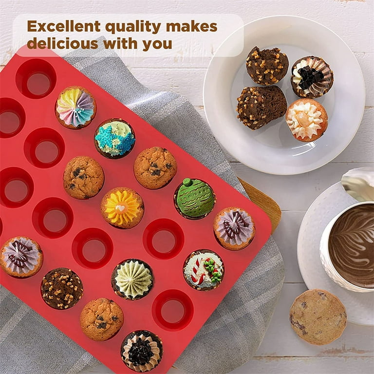 Silicone Mini Muffin Pan 24-Cup Mini Cupcake Molds for Baking 