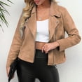 thumbnail image 5 of Chaqueta de mujeres Chaqueta de motociclista para mujer, solapa con muesca, cremallera, manga larga, bolsillos, abrigo informal 1 1, 5 of 5
