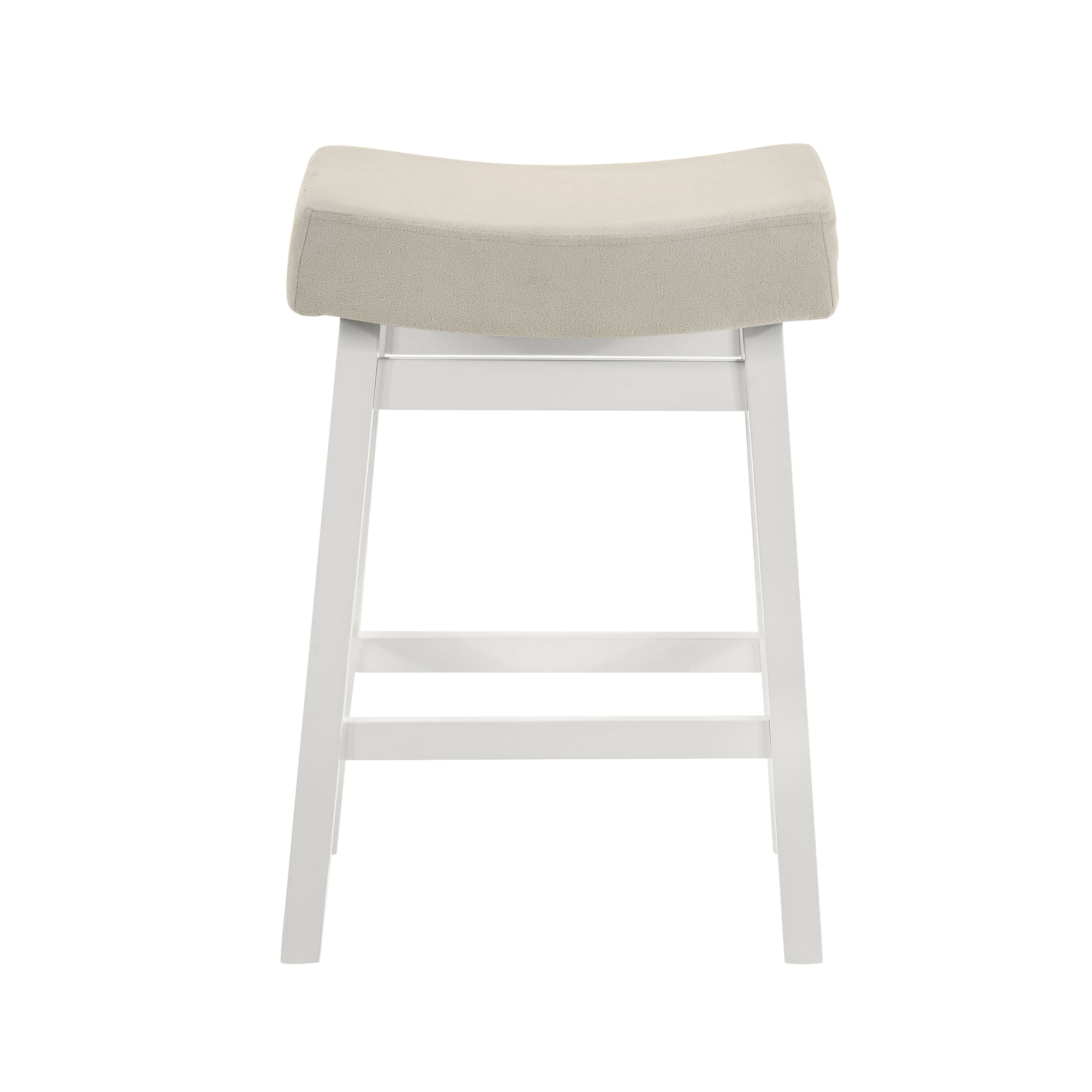 Lenon Modern Farmhouse Wood Counter Height Kitchen Bar Stool in White Finish with Cream Fabric Upholstered Seat - Set of 4