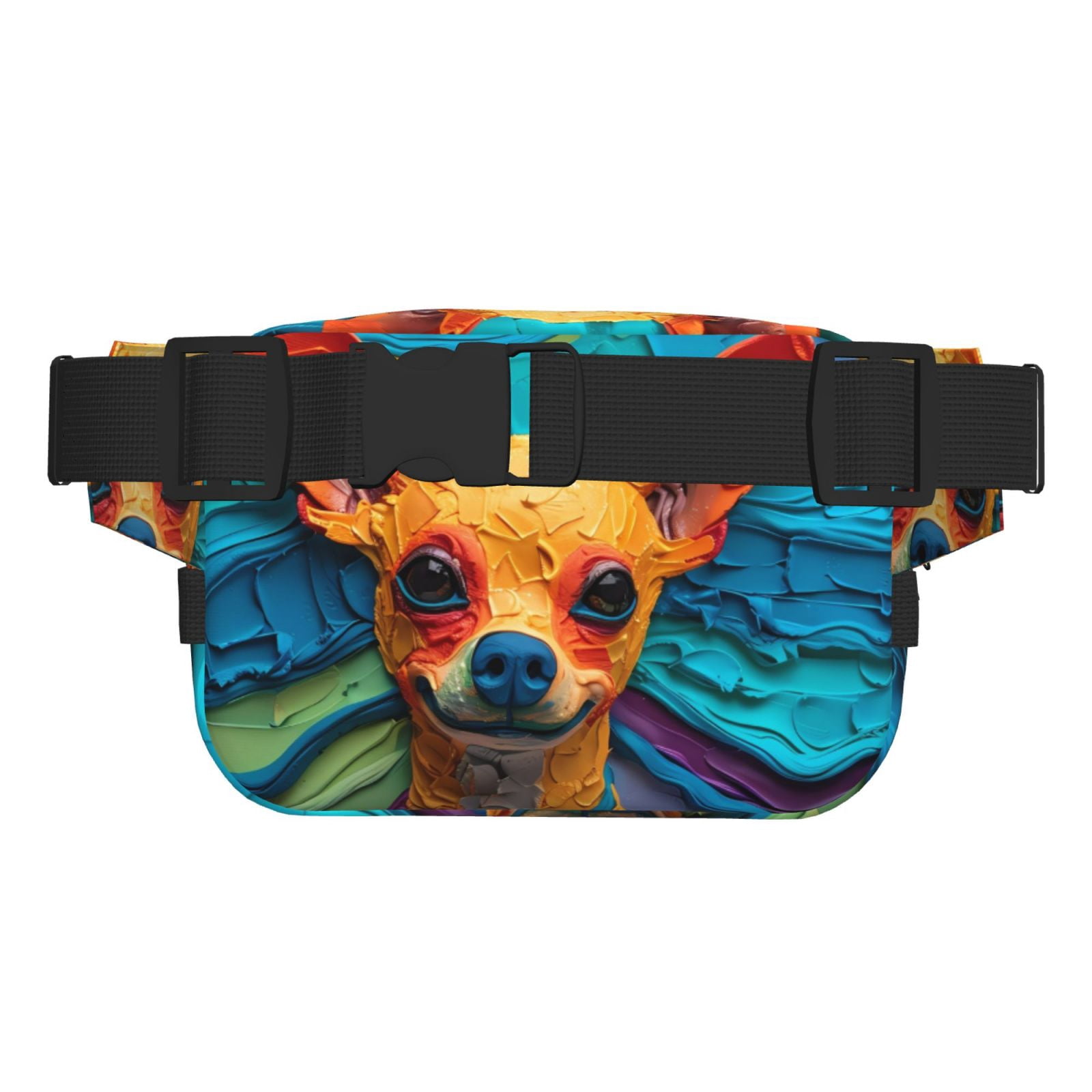 Picia Colorful Textured Chihuahua Print Square Double-Layer Waist Bag Mini Adjustable Waist Belt Bag Exercise Running Travel Hiking