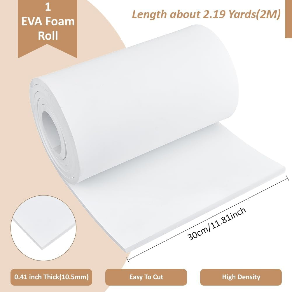 78.78 Inch White EVA Foam Roll 11.8 Inch Wide Cosplay EVA Foam Sheet High Density