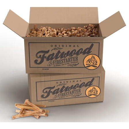 Fatwood Fire Starter Sticks 25-lb Box 2-Pack - Indoor or Outdoor All Natural Pine Fire Starters for Campfires, Fireplace, Firepit, Wood Stove, or BBQ Grill - Kindling Wood Firewood by