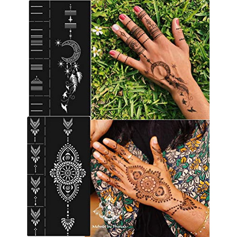 DIVAWOO 12 Sheet Henna Tattoo Stencils, Hand Temporary Tattoo Stickers,  Indian Arabian Self Adhesive Tattoo Templates - Walmart.com