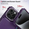 thumbnail image 3 of for iPhone 15 Pro Wallet Case with Credit Card Holder,RFID Blocking,PU Premium Bling Diamond Leather Double Magnetic Clasp Kickstand Heavy Duty Protective Cover for iPhone 15 Pro, Purple, 3 of 7