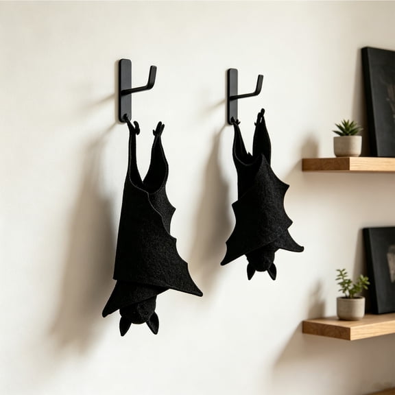 12.6 Inch Upside Down Hanging Bat Halloween Decorations, Realistic Black Felt Bat Ornaments, Spooky Indoor Outdoor Decor Supplies for Indoor Outdoor House Yard Halloween Party