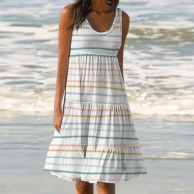 Fankiway Robe Longue Maxi Décontractée pour Femmes, Mode, Col Rond, Sans Manches, à Lettres, avec Poches et Imprimé, Robes de Plage pour Femmes, Grande Taille, Robes pour Femmes