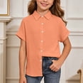 thumbnail image 4 of Hienoo Summer Button Down Shirt for Girls Casual Solid Short Sleeve Shirt Top, Sizes 5-16, 4 of 4