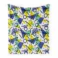 thumbnail image 1 of Modern Soft Flannel Fleece Throw Blanket, Geometrical Retro 80s Themed Image Lines Circles and Spots Print, Cozy Plush for Indoor and Outdoor Use, 50" x 60", Blue Yellow and Black, by Ambesonne, 1 of 6