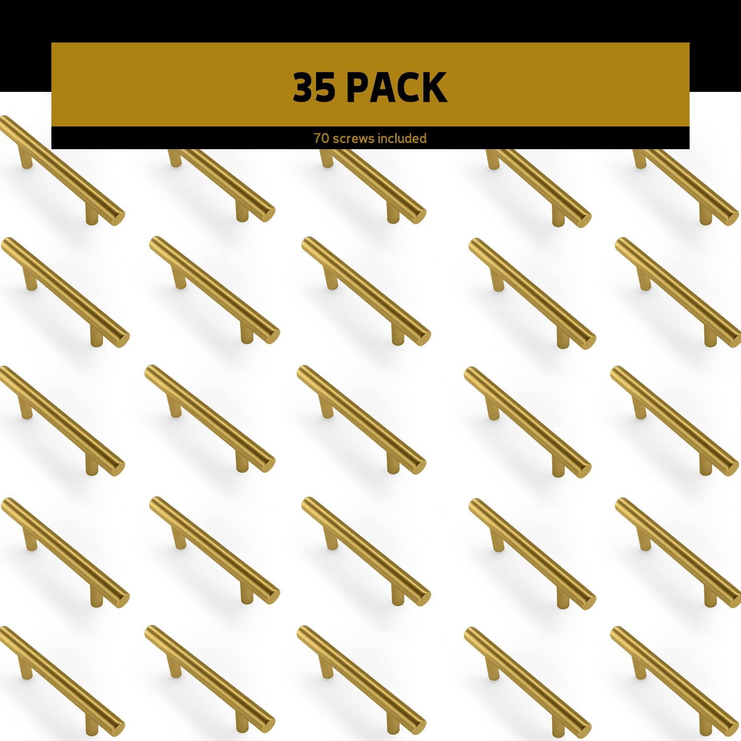 Mega Handles / Cabinet Pulls 7.38 Inch / Stainless Steel Cabinet Handle Pulls / Satin Brass / 35 pack