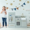 Teamson Kids Play Kitchen Set for Toddlers, Charlotte Modular Kitchen Playset with Sink, Stove & Accessories, Gray/Gold, Ages 1–7