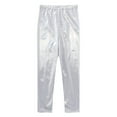 thumbnail image 3 of Alvivi Girls Kids Metallic Active Dance Leggings Shiny Sparkly Stretch Ankle Length Tights Pants Silver 13-14, 3 of 7