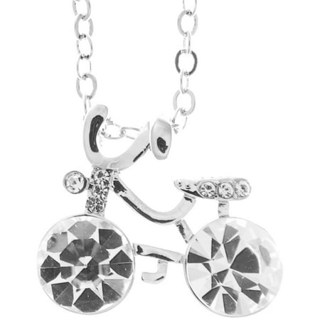 Rhodium Plated Necklace with Bicycle Design with a 16 Extendable Chain and High Quality Clear Crystals by Matashi