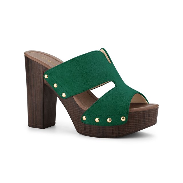 BLISSFUL STEP Sandales à Plateforme à Talon Bloc Haut pour Femmes Vert (Taille 8)