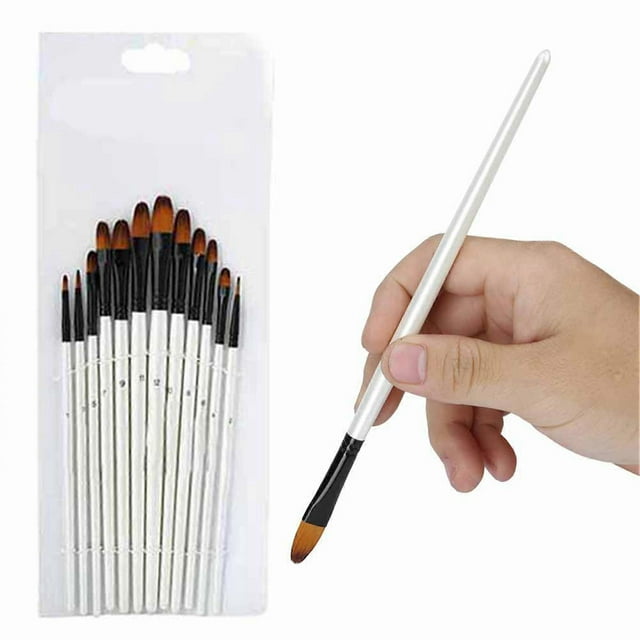 12 Pcs Painting Brush Set Pearl White Rod Watercolor Propene Drawing Tool(Filbert Tip)