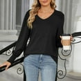 thumbnail image 7 of Scyoekwg Womens Long Sleeve Fall Tshirts V-Neck Lightweight Tunic Tops Vintage Loose Dressy Casual Blouses Solid Color Fall Clothes Fashion Blouses(Black,S), 7 of 7