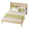 thumbnail image 5 of Aukfa Queen Size Bed Frame, Rubber Wooden Platform Bed with Rattan Headboard, Oak, 5 of 8