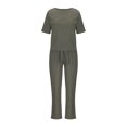 thumbnail image 4 of Two Piece Summer Sets Women's Plus Size Fashion Round Neck Short Sleeve Tops Pants Casual Suit Sets Up to 65% off, 4 of 6