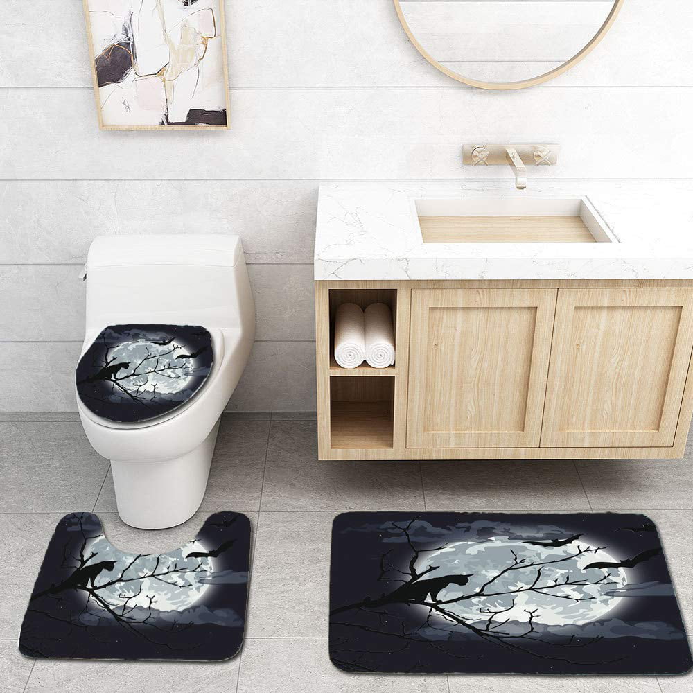 3 Piece Bath Rugs Set Horror Hand from Graveyard Halloween Theme Non-Slip Bathroom Mats Absorbent Contour Soft Mat Toilet Lid Cover Bathroom Decor Set 20x32+16x18+16x20