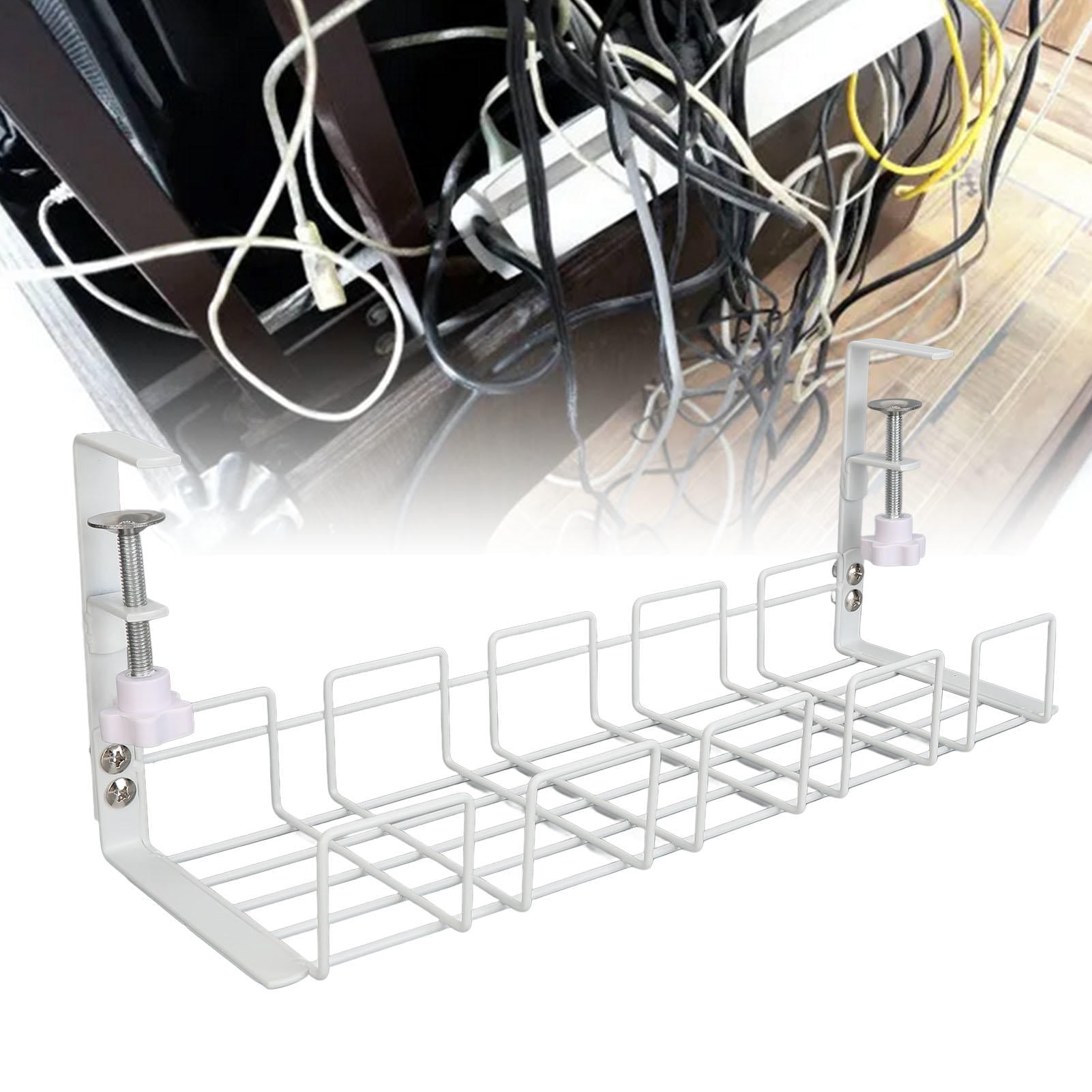BIMZUC Under Desk Cable Tray 40.5cm Steel Wire Management Organizer – Strong Load Bearing, Easy Install, Safe & Space‑Saving for Office & Home