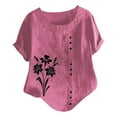 thumbnail image 4 of QHWAUAKFBN Womens T Shirts Graphic Retro Oversized Loose Cotton Linen Short Sleeved Pullover Cotton Linen Tshirts Top, 4 of 4