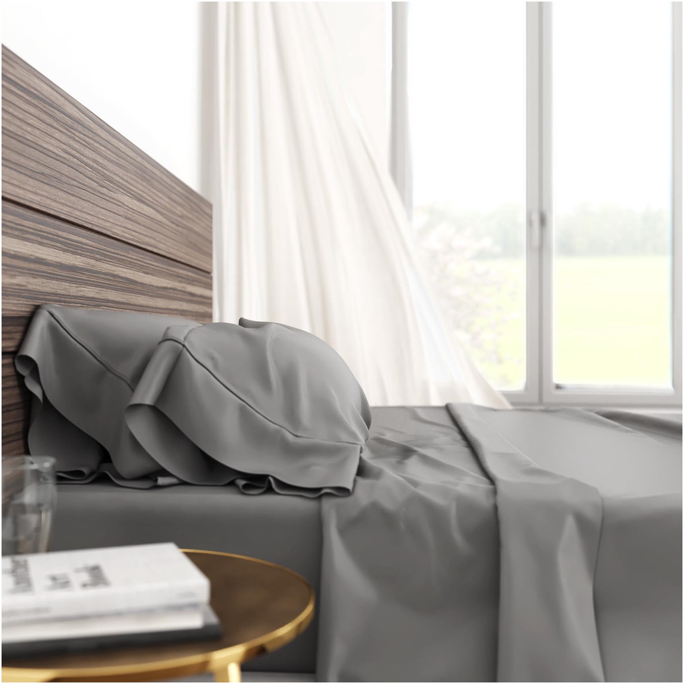 JERFIT Queen Bamboo Cotton Blend Sheets Set - 240 Thread Count, Grey, Cooling, Breathable, Moisture Wicking Bed Sheets