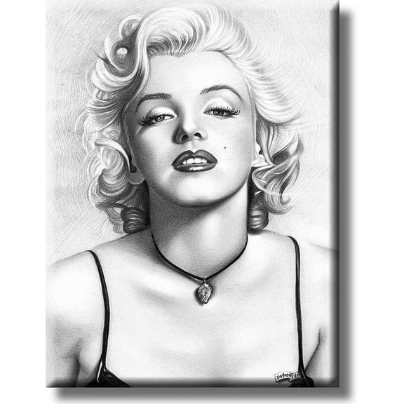 Marilyn Monroe and Necklace Drawing Vintage Picture on Stretched Canvas, Wall Art D?cor, Ready to Hang