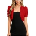 thumbnail image 2 of dazeni Women's Elegant Short Sleeves Bolero Cardigan Eyelet Open Front Shrugs Cropped Cardigan for Dresses Red Medium, 2 of 4