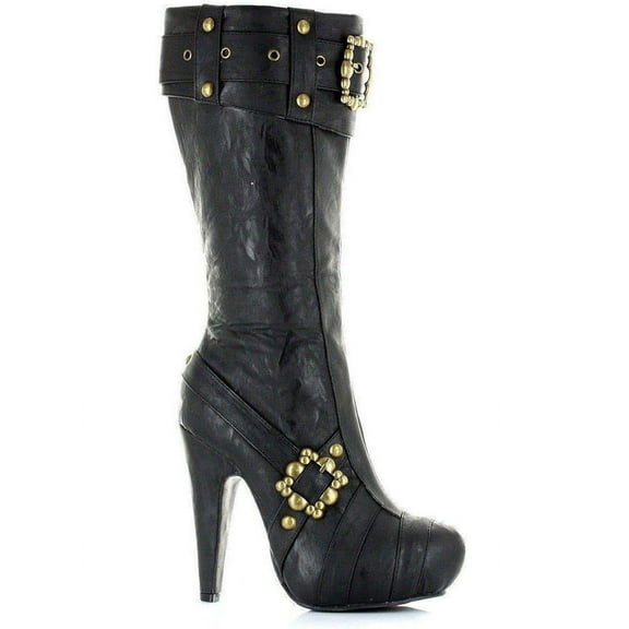 Ellie Shoes E-426-Aubrey 4" Womens Knee High Steampunk Boots With Buckles And Studs. 6 / Brown PU