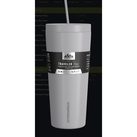 Hydrapeak Traveler 25oz Insulated Tumbler, Stainless Steel Travel Coffee Mug, Double Wall Vacuum Insulation, Tumbler with Lid and Straw, Water Bottle with Straw, Insulated Tumblers, Water Cup, Gray