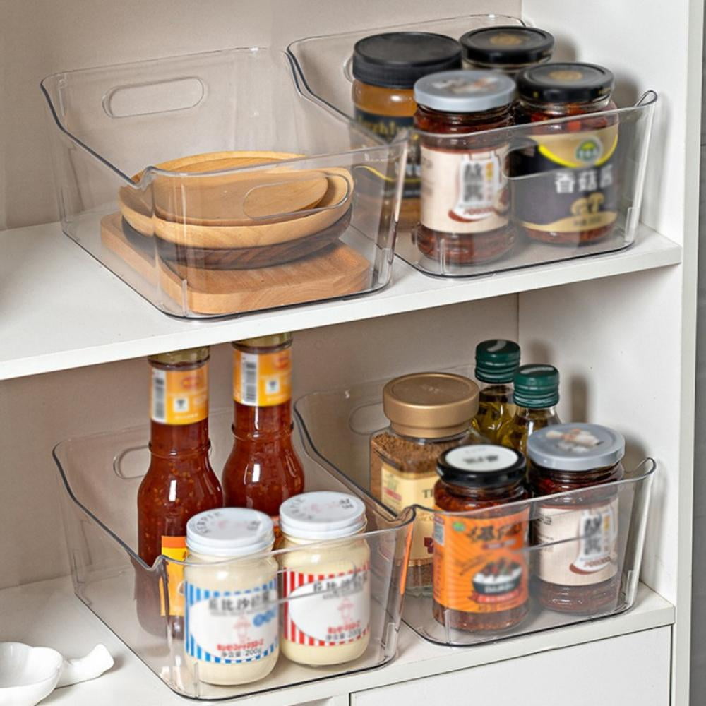 BOLLSLEY 4 Pack Plastic Kitchen Organizer - Storage Holder Bin with Handles for Pantry, Cupboard, Cabinet, Fridge/Freezer, Shelves, and Counter - Holds Canned Food, Snacks, Drinks, and Sauces